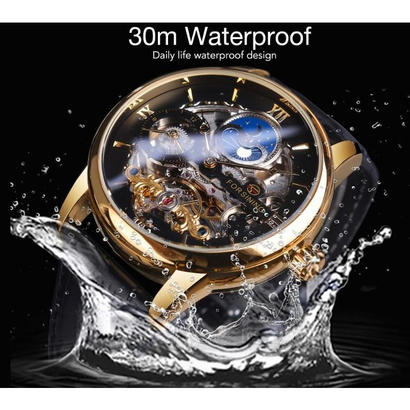 FORSINING Men's Luxury Automatic Mechanical Watch Leather Strap Automatic Tourbillon Hollow Mechanical Watch