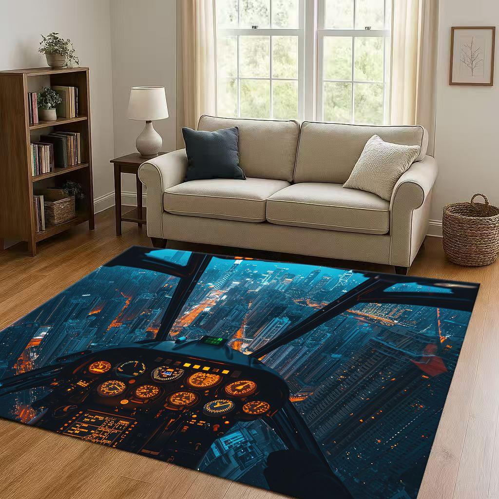 HD Spacecraft Aircraft Cockpit Dashboard Living Room Non Slip Area Rug Carpet for Bedroom Kids Playroom Sofa,Home Decor Doormat