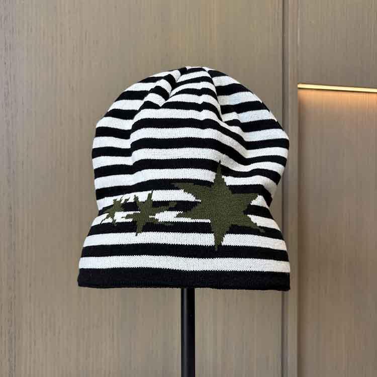 Early autumn lazy wind striped stars knitted hat women's winter warm and cold ear protection cold hat bag head stack hat