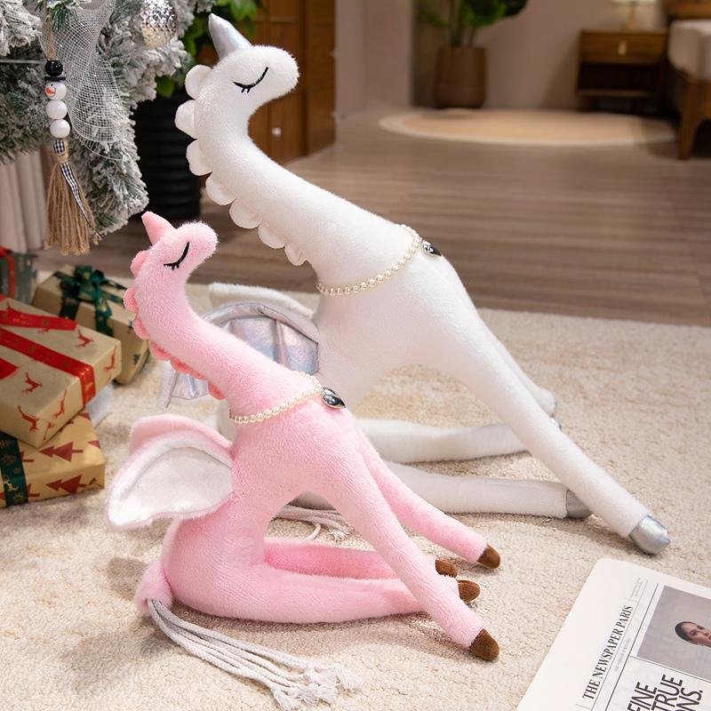 5070Cm Elegant Tsundere Princes Unicorn Plush Toy Stuffed Artificial Pearl Necklace Flying Wings Horse Plushie For Girl Gift