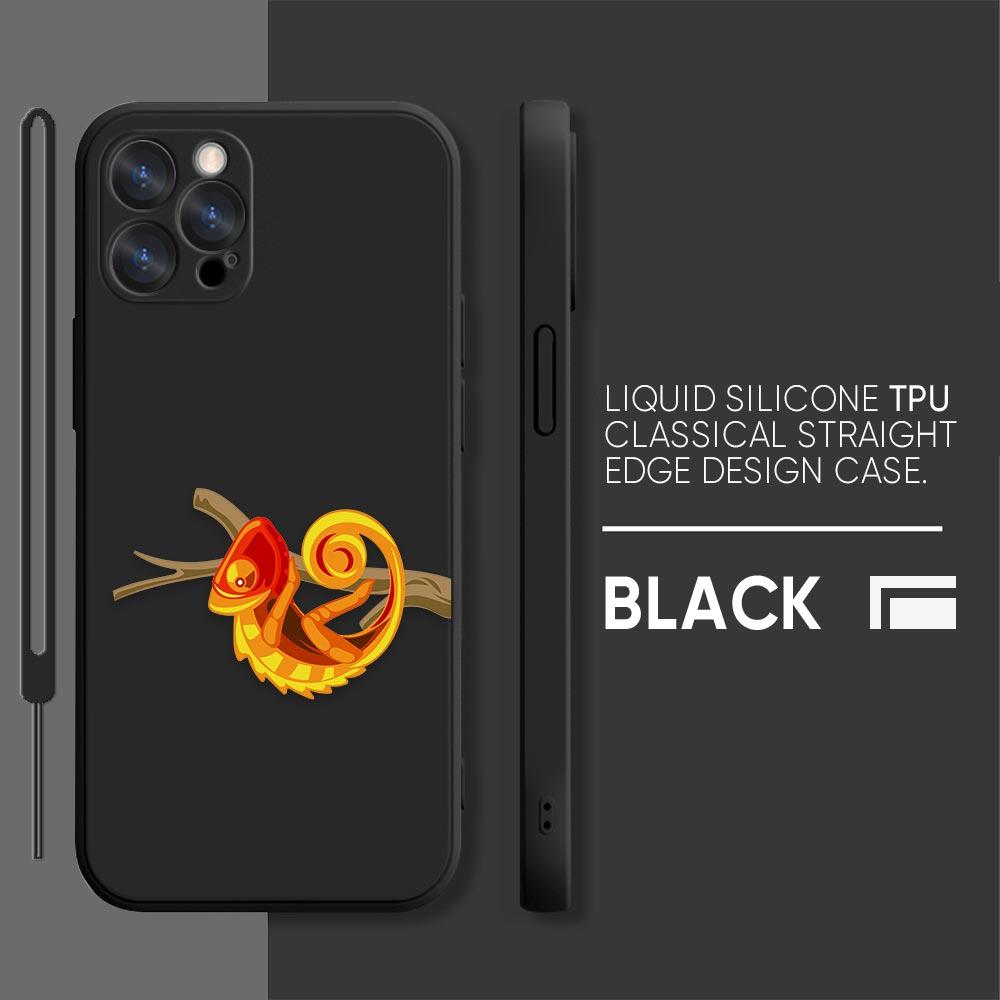 Funny Chameleon lizard Phone Case iPhone 11 12 13 14 Pro Max 7 8 Plus XR XS SE Straight Edge liquid Silica Gel Shell Cover Funda
