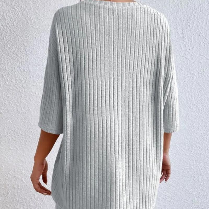 New Fashion Casual Solid Color Spring Round Neck Loose Women's Shorts Set