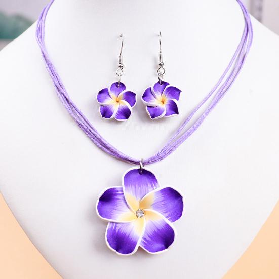 2Pcs/Set Lightweight Floral Jewelry Set, Polymer Clay Realistic Flower Charm Necklace, Hawaiian Style Drop Earrings for Daily Wear