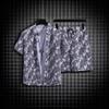 Men's Retro Floral Short-Sleeve Shirt & Beach Shorts Set for Seaside Vacations