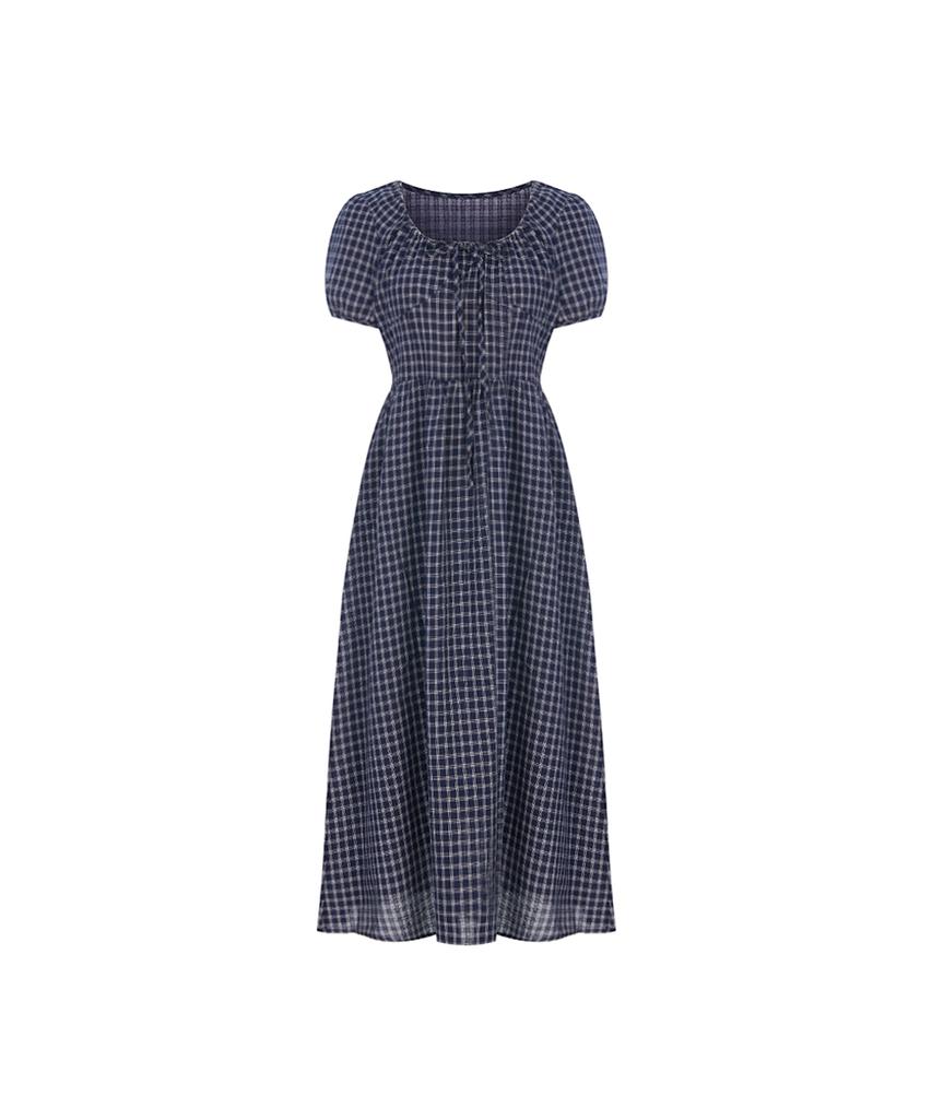 PAIGEFLYNN Ribbon Shirred Check Dress_S6Bop003C