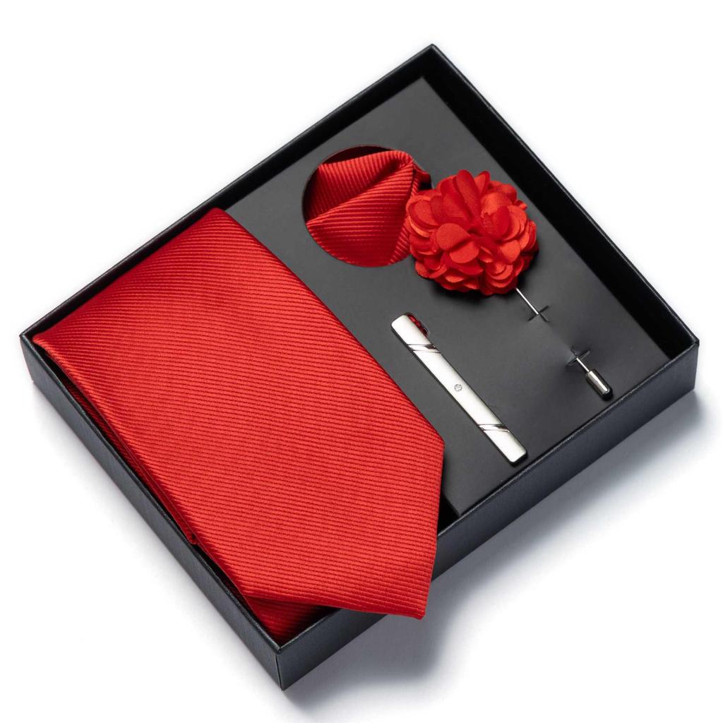 Men’s Luxury Solid Color Tie Gift Set - 4-Piece Formal Suit and Wedding Accessories