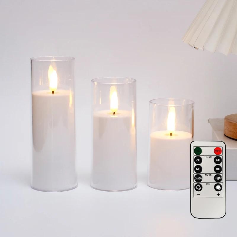LED Electronic Candles Light Remote Control Timer Flicker Flameless Lamp Clear Acrylic Battery Powered Wedding Party Christmas