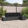 5 Piece Black Poly Rattan Garden Sofa Set with Cushions
