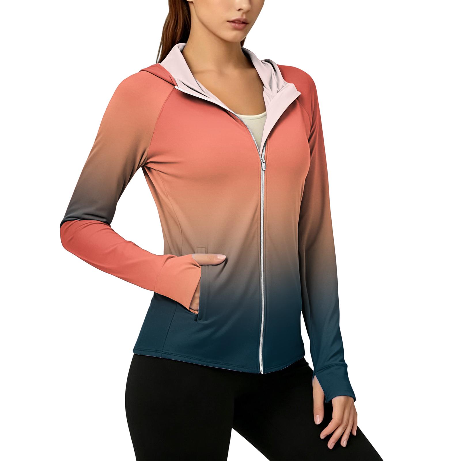 

Women s Lightweight Zip-Up Hoodie with Hood Pockets Long Sleeve Gradient Print Sun Protection Jacket for Outdoor Activities XXL