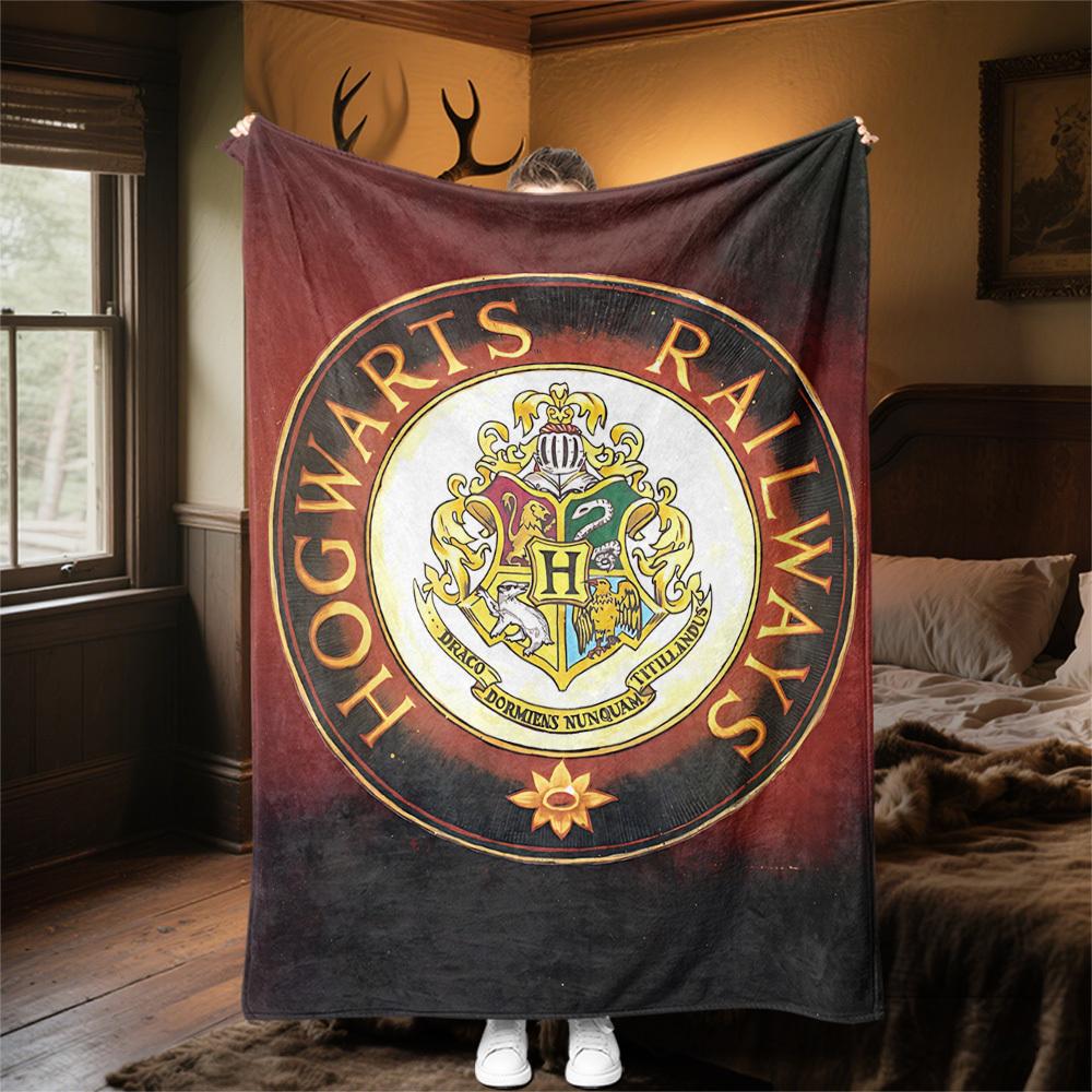 1pc Hogwarts Railways Coat of Arms Crest Outdoor Flannel Throw Blanket All Season Soft Warmth,Home Decor 1031253