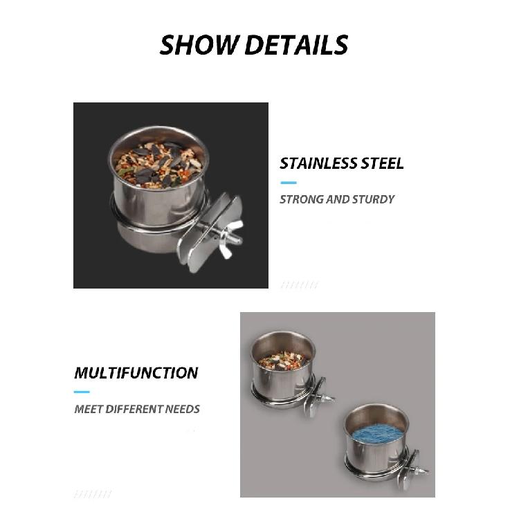 Stainless Steel Bird Feeding Bowl with Clamp, Parrot Food Water Cup,Cage Mounted Feeder Dish for Cockatiel Budgie Lovebird Finch