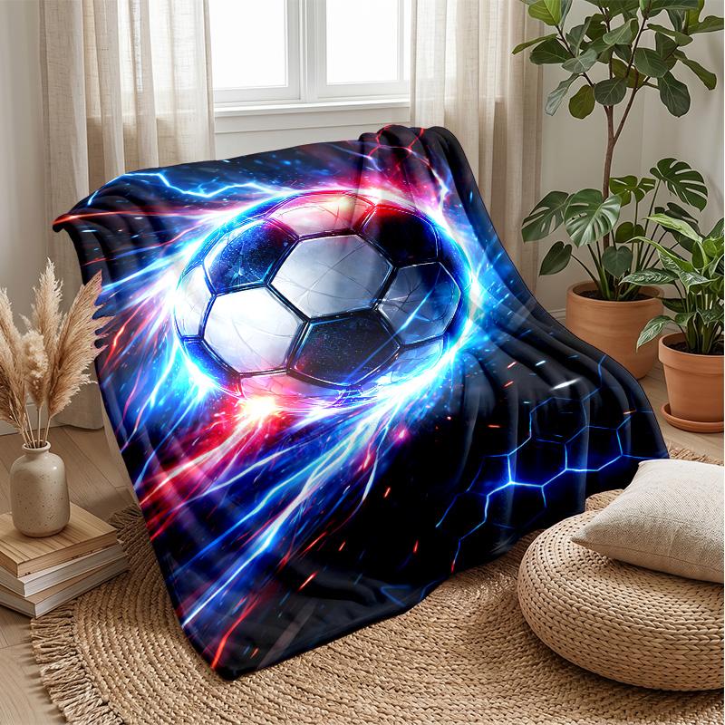 Soccer Ball with Fire and Lightning Theme blanket Lightweight Warm Flannel Blanket Decorative Throw Blanket for Home Decoration