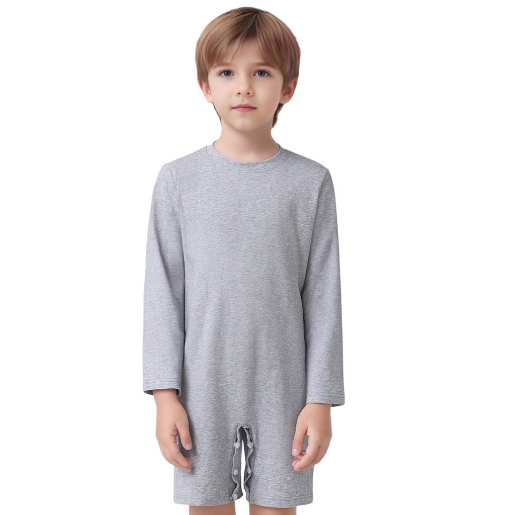 Combinaison Adaptative Unisex pour Enfants Col Rond Manches Longues Boutons-Pression à l'Entrejambe Couleur Unie Besoins Spéciaux