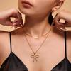Qiong Yao Pearl Zirconia Bow Tie Necklace: Gold-Plated, Fade-Resistant Titanium Steel Sweet Jewelry