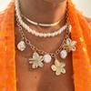 Multilayer Flower Pendant Necklace Flower Clavicle Chain Imitation Pearl Snake Chain Choker  Gift