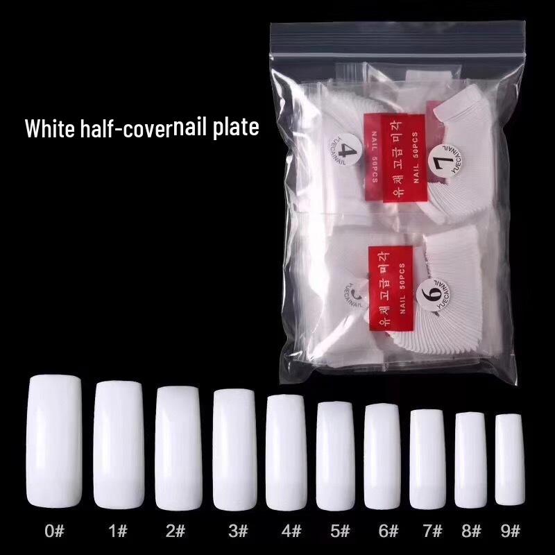 Korean French Nail Tips - 500 pcs Clear Half-Cover Seamless Stickers