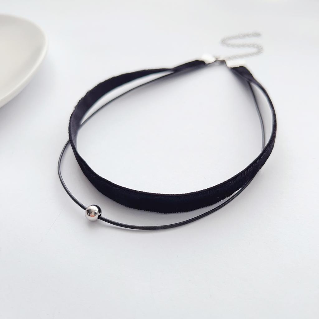 Simple, Sweet and Cool Punk Velvet Strap, Double-layer Stainless Steel Beads, Black Choker Collar, Neck Strap and Necklace for W