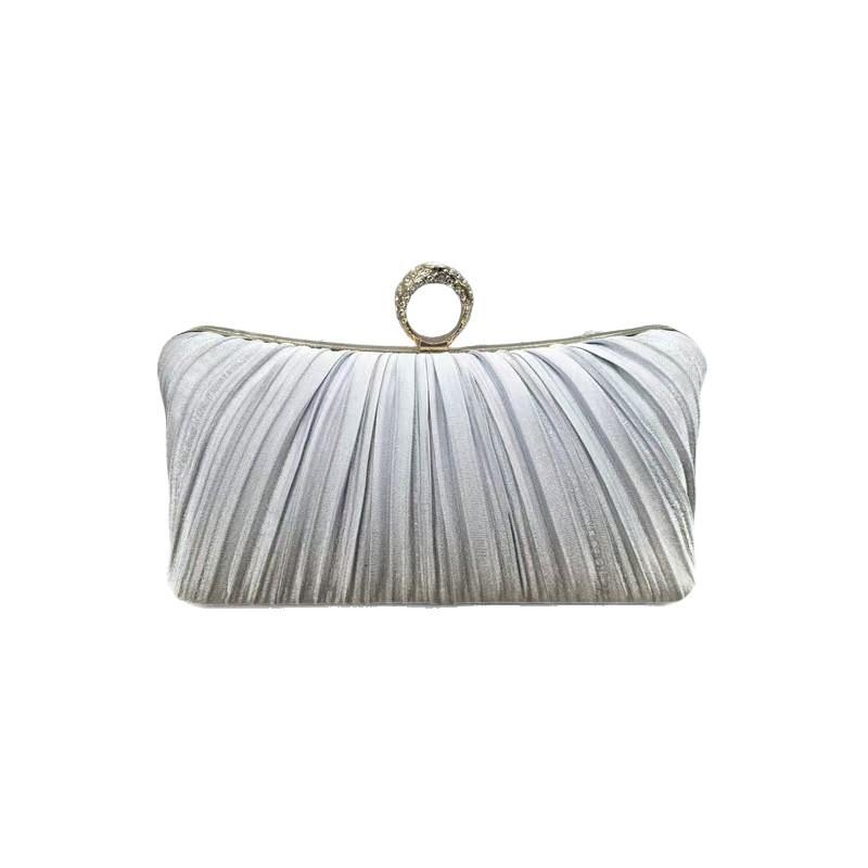 Women's Elegant Satin Evening Bag Pleated Clutch Wedding Purse Formal Tote Party Prom Clutch with Rhinestones for Wedding, Bride