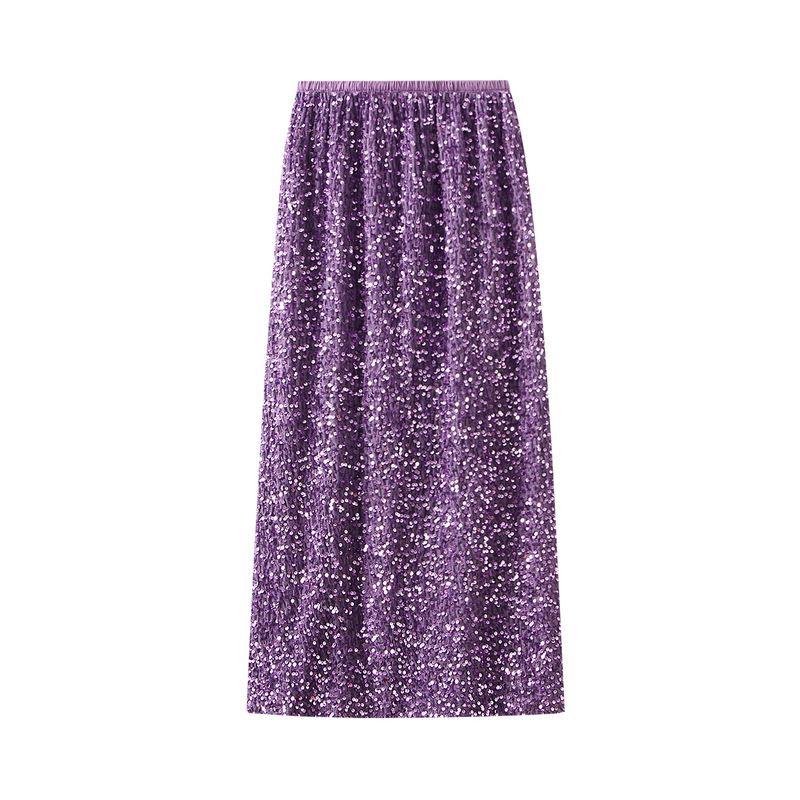 Sequin Elastic Waist Loose Split Skirt Sequin Elastic Waist Loose Skirt