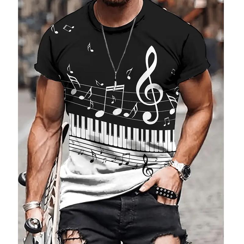 

Новая летняя мужская модная футболка с принтом музыкальной ноты, мужская футболка, топ 2XL серый