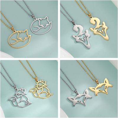 Teamer Fox Necklace Stainless Steel Chain Choker for Women Gold Plated Fashion Cute Animal Pendant Stainless Steel Jewelry Gifts