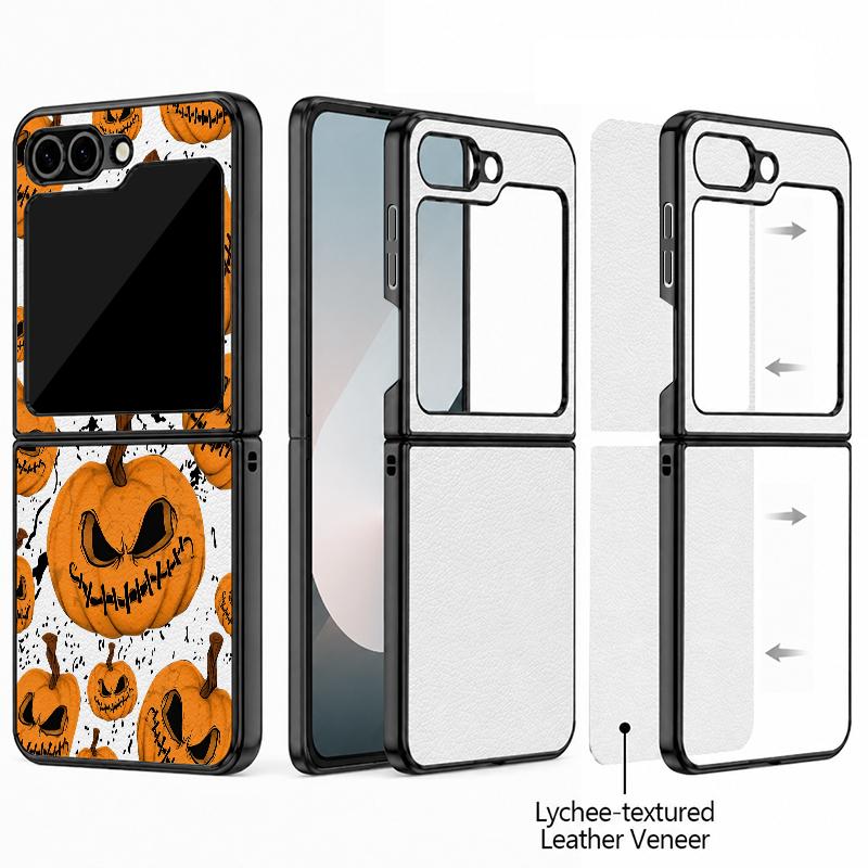 Halloween Pumpkin Lantern Case For Samsung Z Flip 8 7 FE 6 5 4 Hybrid Leather Skin Hard PC Bumper Cover For Galaxy Z Flip8 Flip7 Flip6 Flip5