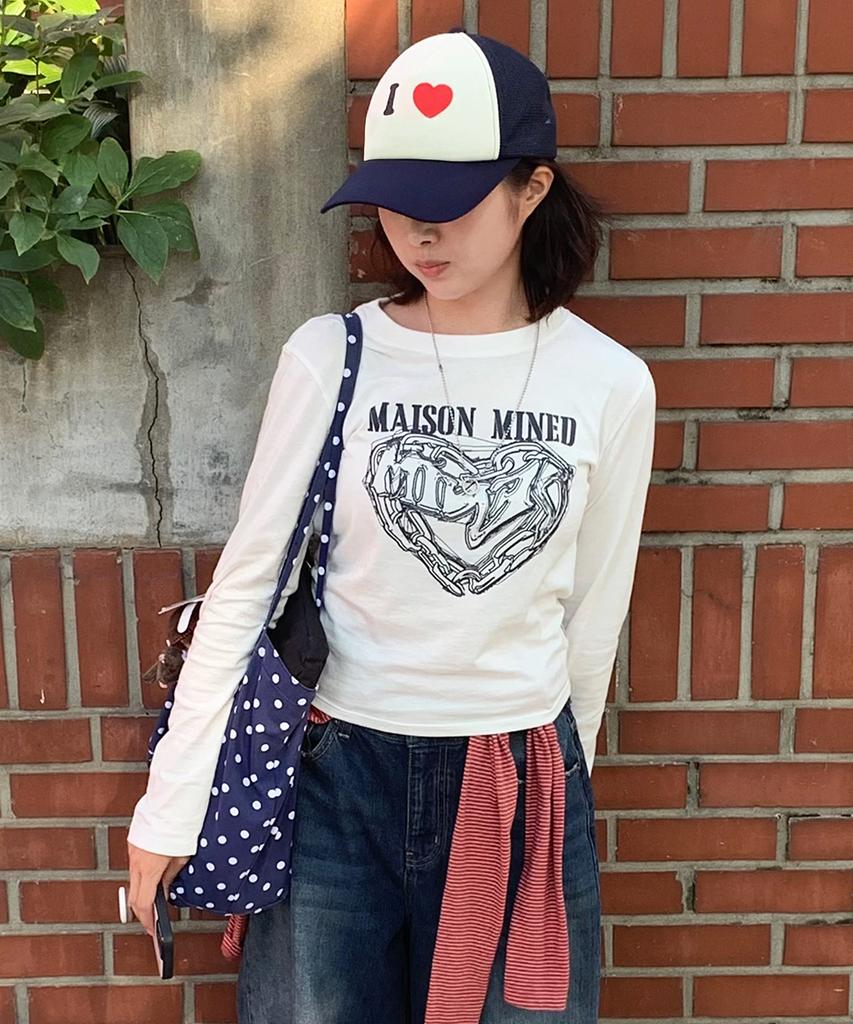 MAISON MINED (W) Doodle Heart Long Sleeve White