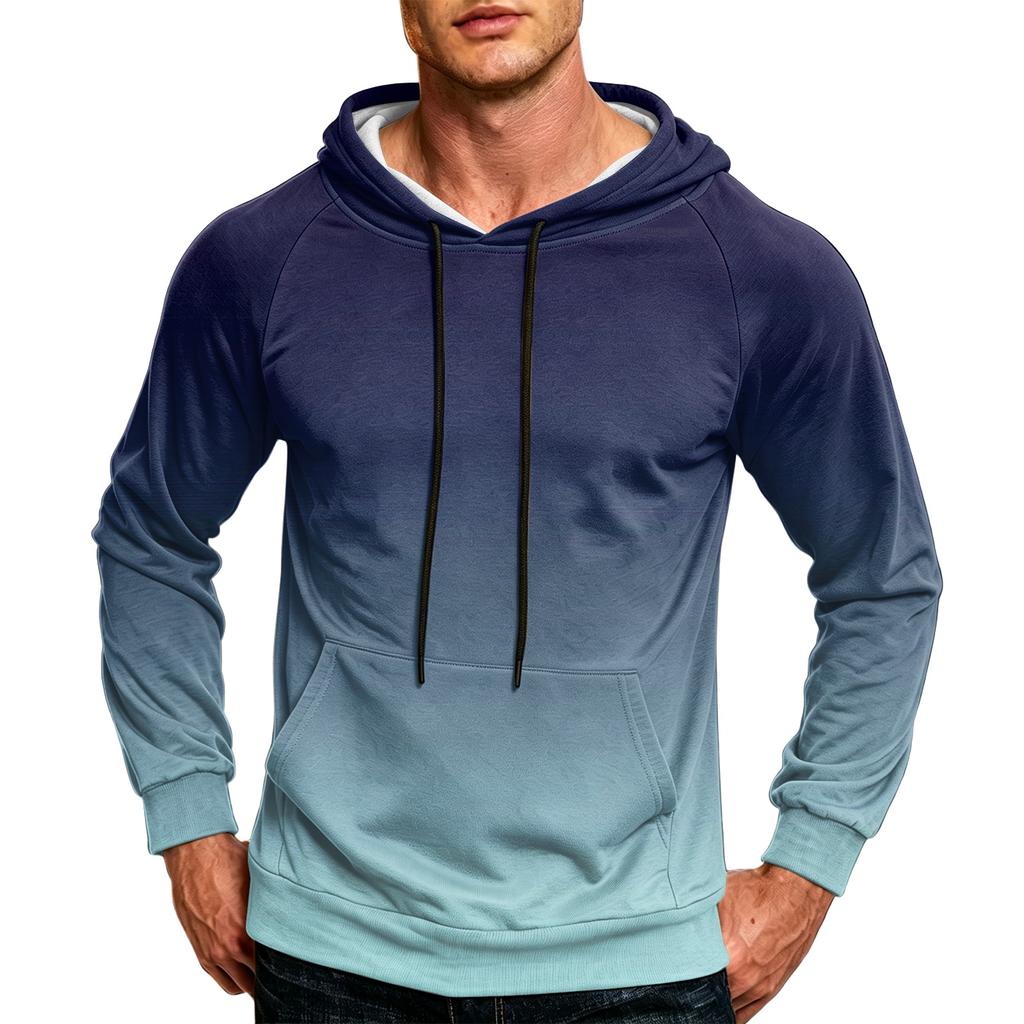 Men's Color Loose Fit Casual Hoodie with Pocket and Drawstring