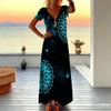Women Plus Size Short Sleeve V Neck Maxi Dress Coral Diagonal Leopard Splicing Print Loose Summer Beach Long Dress
