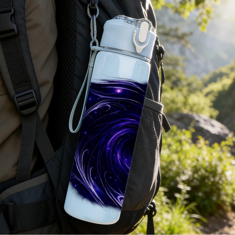 1PC Dark Purple Galaxy Swirl Space Print 750ml Color Plastic Sports Water Bottle Leakproof Flip Straw Lid Suitable for Sports Office Home Use