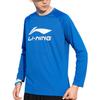 Li Ning Badminton Series Letter Big Logo Printed Sports Round Neck Long Sleeve T-Shirt Men Tops Crystal-Blue ATLR071-4
