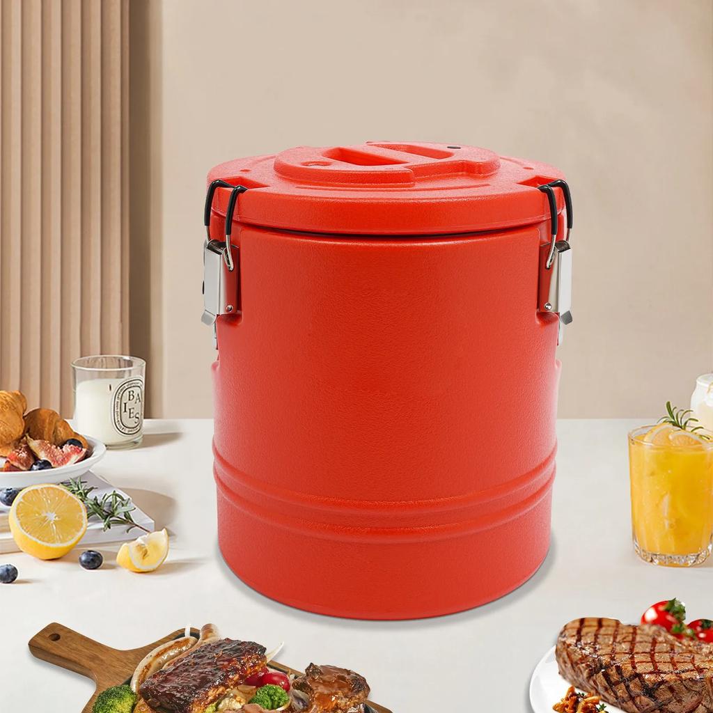 Commercial Stainless Steel Insulated Soup Bucket, 15.85Qt Hot & Cold Food Storage Container, Round Modern Red Insulated Bucket