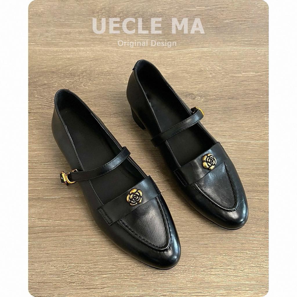 Sheepskin version~ Genuine leather retro camellia Mary Jane women's shoes spring and autumn British style small leather shoes French thick heel single