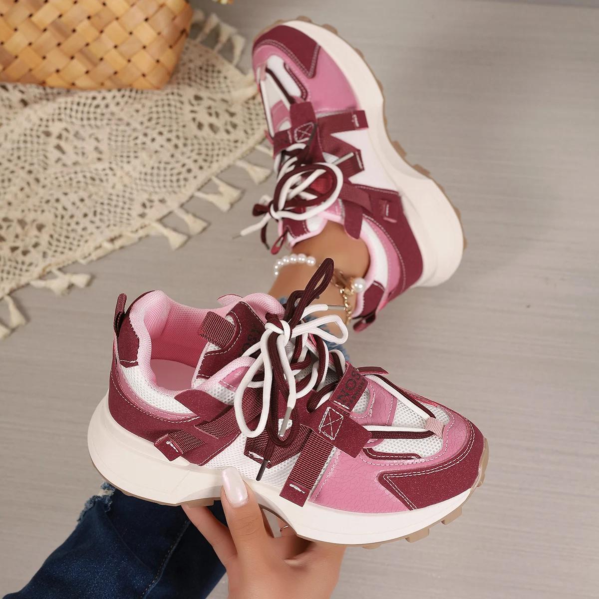 

Модные Новые Женские Кроссовки Сетчатые Дышащие Кроссовки на Платформе Женские Повседневные На Шнуровке Уличная Женская Обувь Кроссовки с Низким Верхом Zapatos De Mujer 40 вино красного