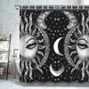 ~O~Vintage Sun & Moon Shower Curtain - Starry Sky Pattern, MacPolyester, Artistic Bathroom Set, Retro Design