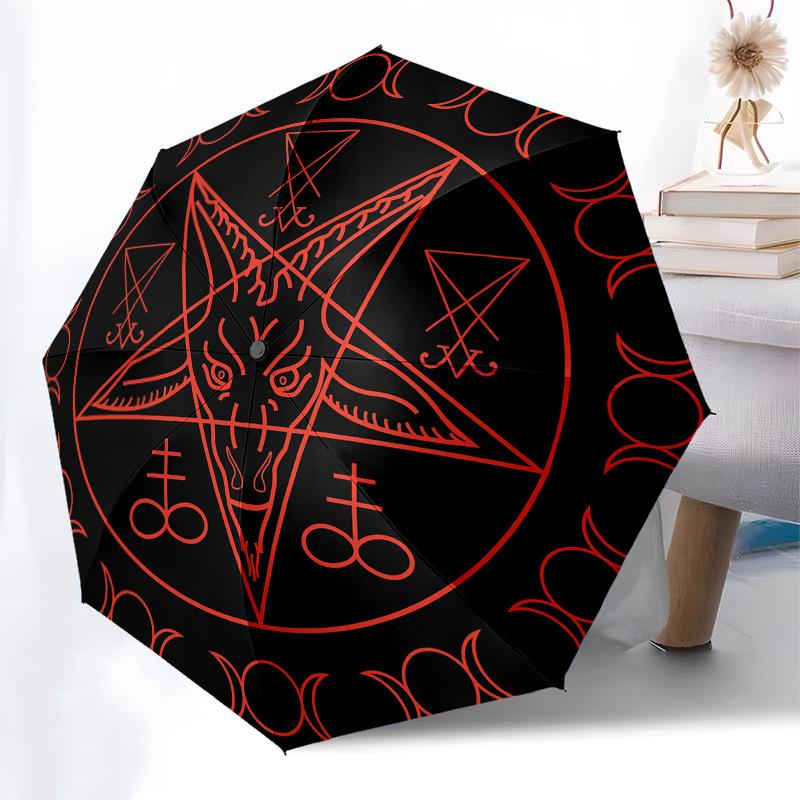 Baphomet Pentagram Sticker, Occult Goat Symbol Decal for Car Laptop Motorcycle Window Bumper Cup Box, Red on Black Umbrella, Cute Umbrella with Cute D