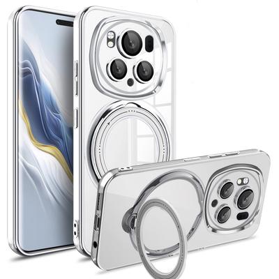 Plating Magnetic Ring Bracket Transparent Phone Case for Honor Magic 6 Pro 90 Pro Military Anti-fall Cover