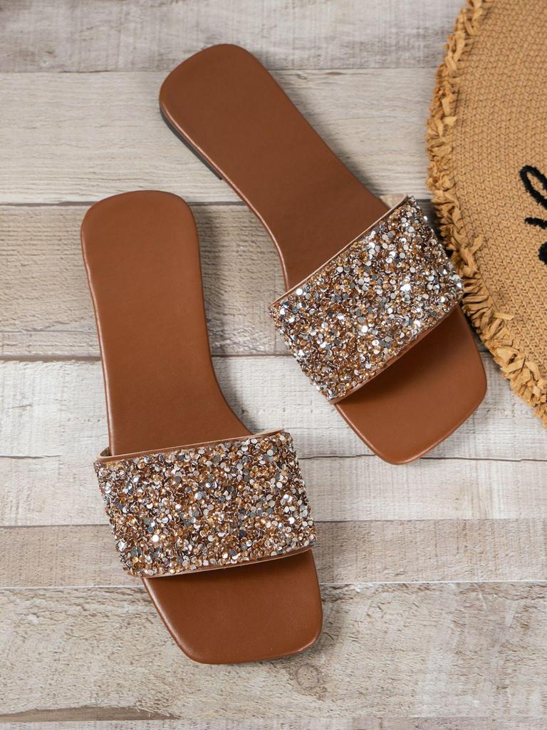 Glitt Women's Flat Square-Toe Slip-On Home Slippers