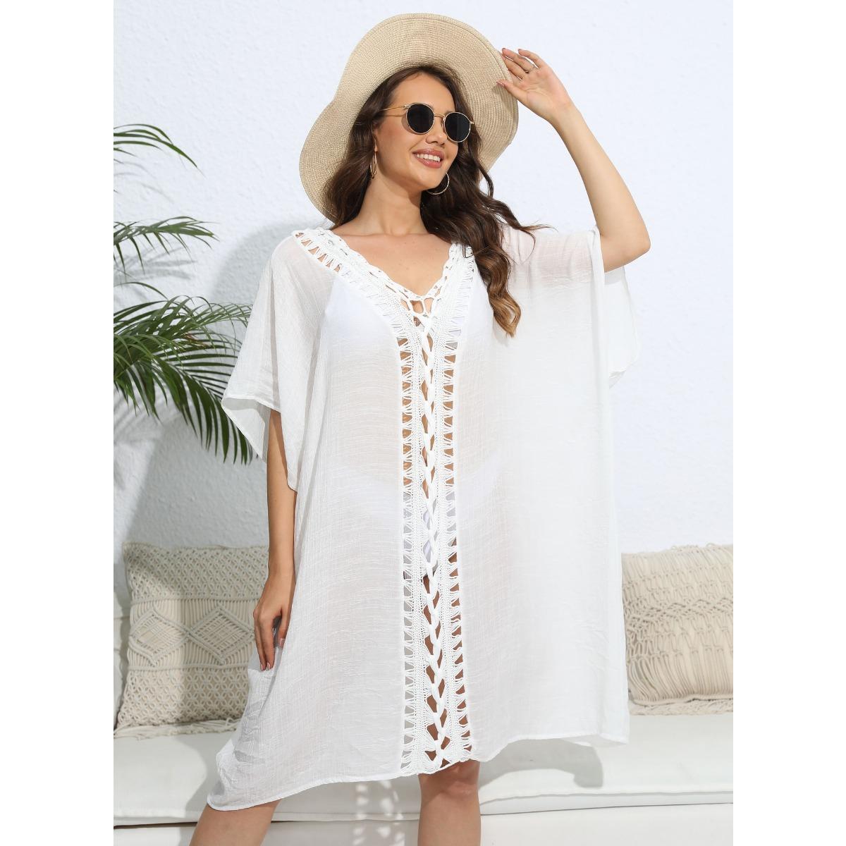 

Жіноче парео Beach Cover Up Літня сукня Saidas De Praia Плавальний одяг Туніка Outlets Розкішні виходи для ванни Жіночі покривала One Size білий