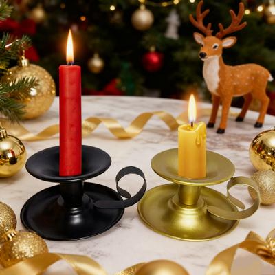 1/2Pcs Vintage Iron Taper Candle Holder Metal Candlestick with Handle Home Living Room Christmas