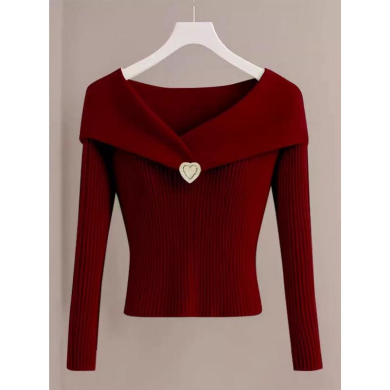 

Елегантний Осінній Пуловер з V-подібним вирізом у Корейському Стилі Жіночий Светр Приталений Жіночий Трикотажний Топ з Довгим Рукавом Осінній Повсякденний Зимовий Трикотаж One size бордовий