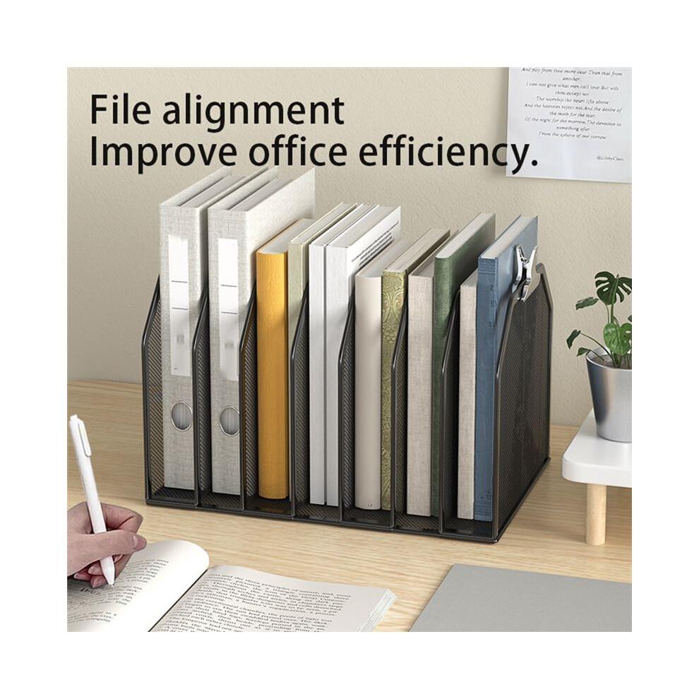 Metal 7-Section File Folder Organizer for Desk Vertical Office File Holder Duty Mesh Document Sorter for Books, Binder
