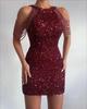 Spring and summer new products fashionable neck sexy crystal fringed hip sequins European and American dresses mid-waist evening dresses