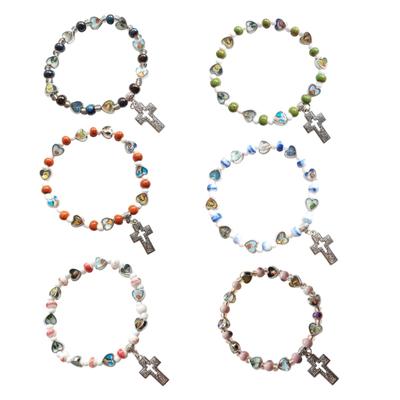 Kreuz Perlenarmbänder Elastische Perlenarmbänder Perlen Kreuzarmband Kreuzanhänger Armband Stoffaccessoires für den täglichen Gebrauch