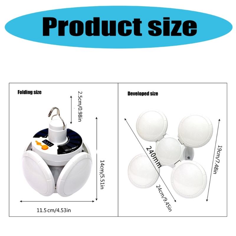 Portable Solar Camping Light USB Rechargeable Tent Lamp with Hook Folding LED Football Bulbs Emergencies Light
