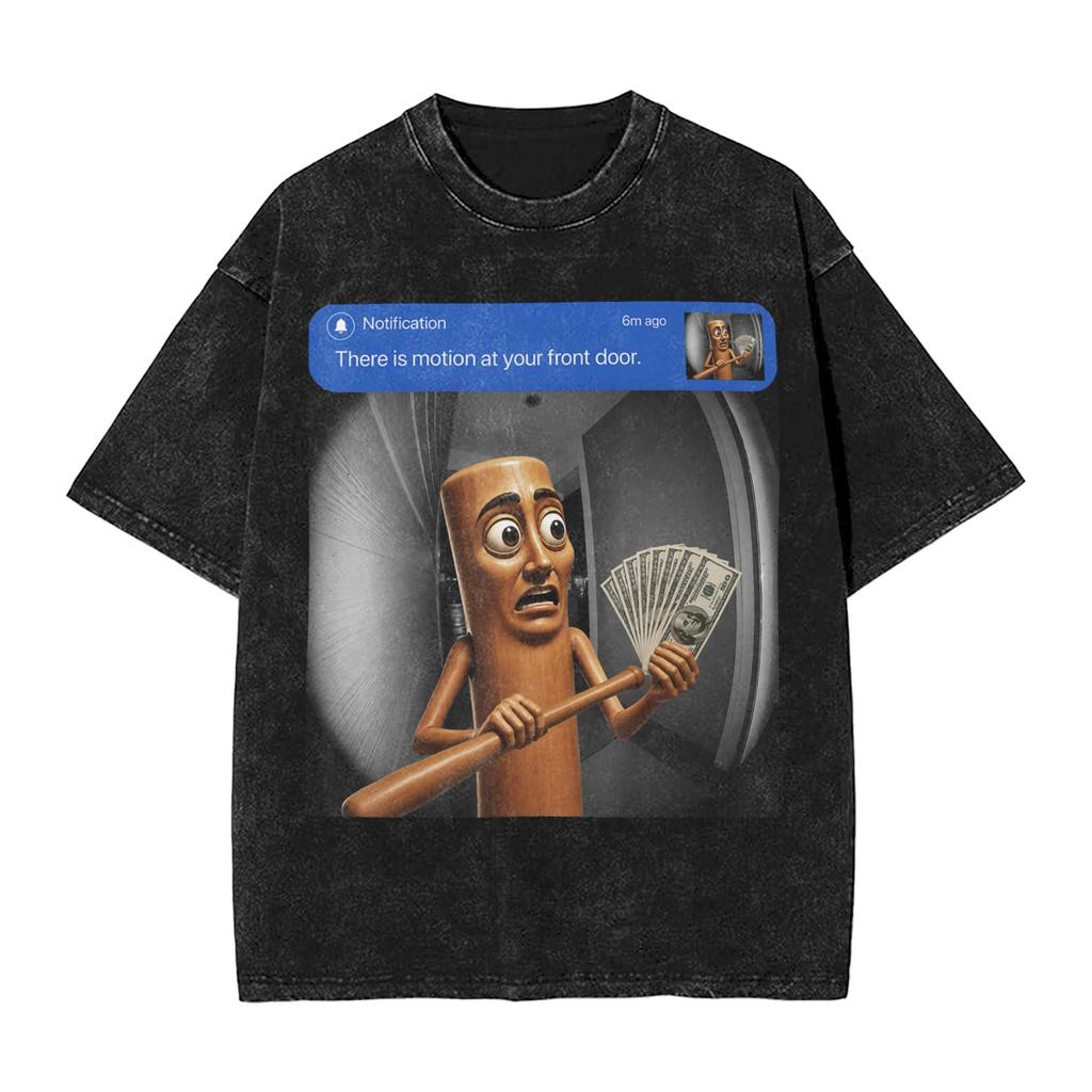 There Is Motion At Your Front Door Tung Tung Tung John Pork Men T Shirts Washed Vintage Tee Shirt Short Sleeve Crewneck Tshirt