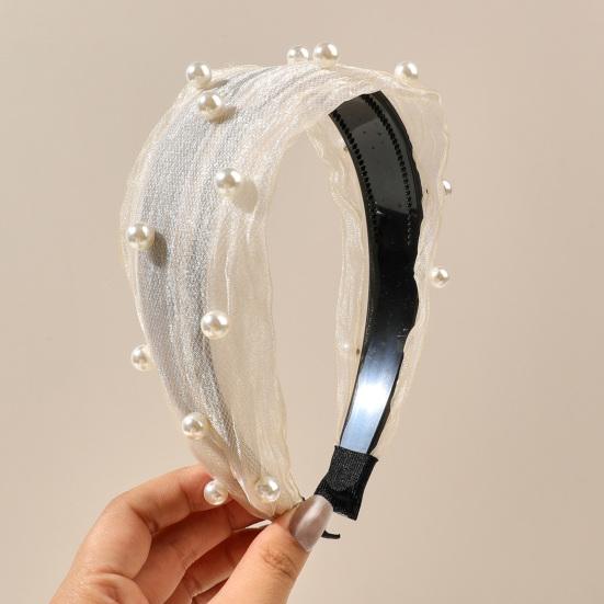 huaqianguhh Wide Edges Hair Hoop, Breathable Mesh Headband with Imitation Pearls Decor, Anti-Slip Hemming Face Shaping Accessory
