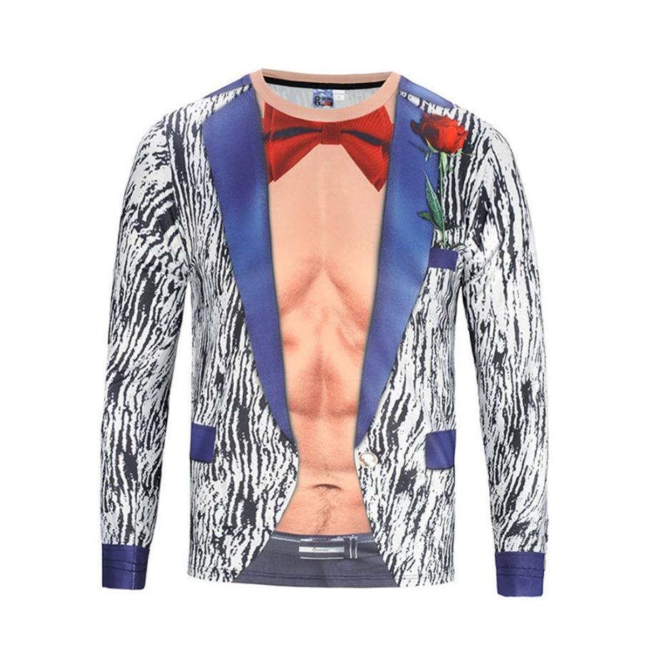 Women Faux Two Piece Suits Tops O Neck Long Sleeve 3d Print T Shirt