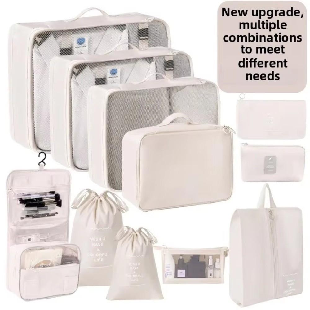 New Set of 7 Travel Organizer Bag Clothes Underwear Storage Solid Color Luggage Packing Lightweight Waterproof Cosmetic Bag