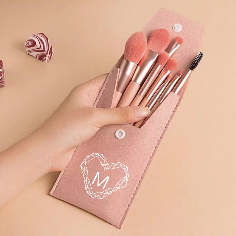 8Pcs Pink Makeup Brushes Set Soft Synthetic Hair Professional With Portable Case For Travel & Daily Use Diamond Pattern